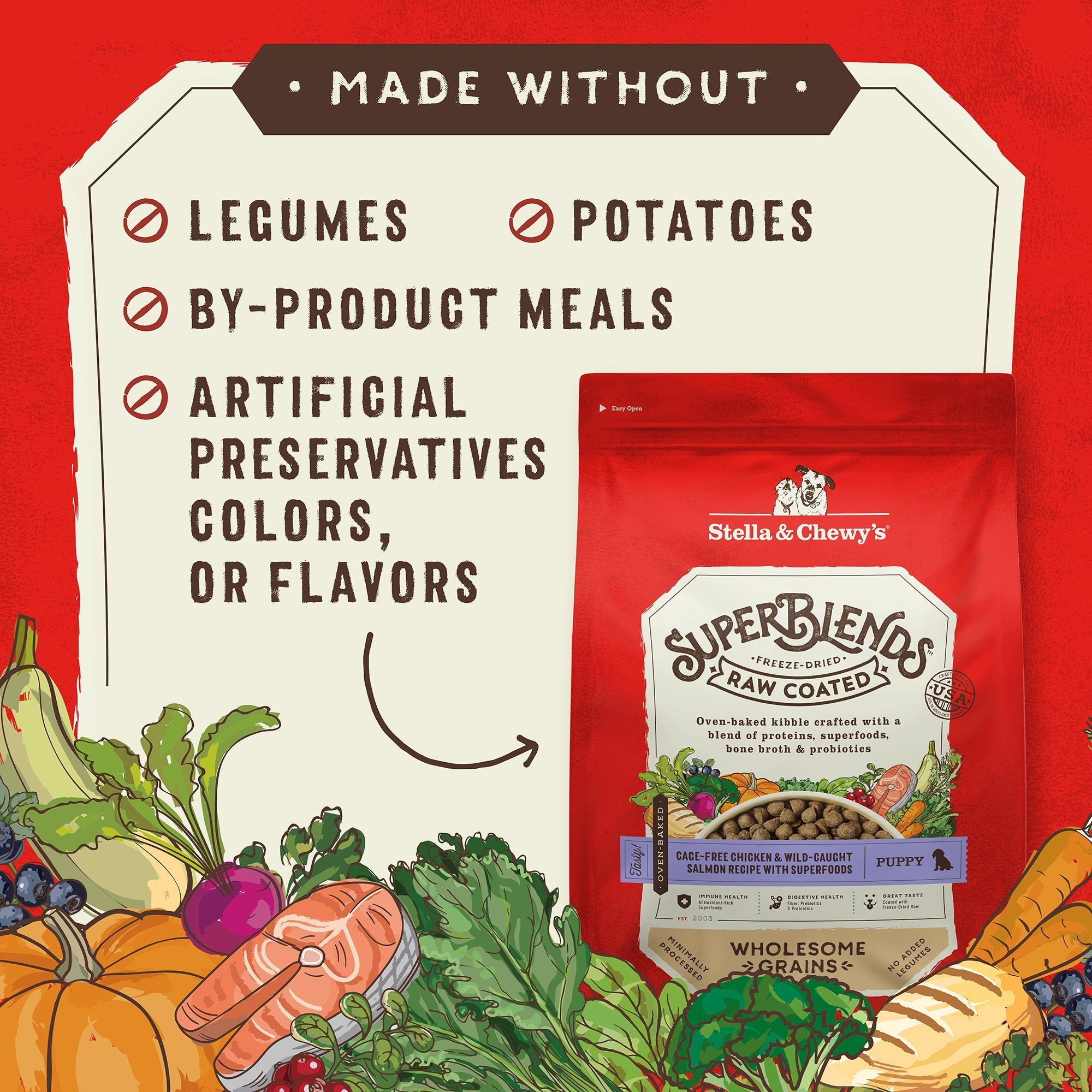 SuperBlends Raw Coated Puppy Kibble: Chicken, Salmon + Superfoods