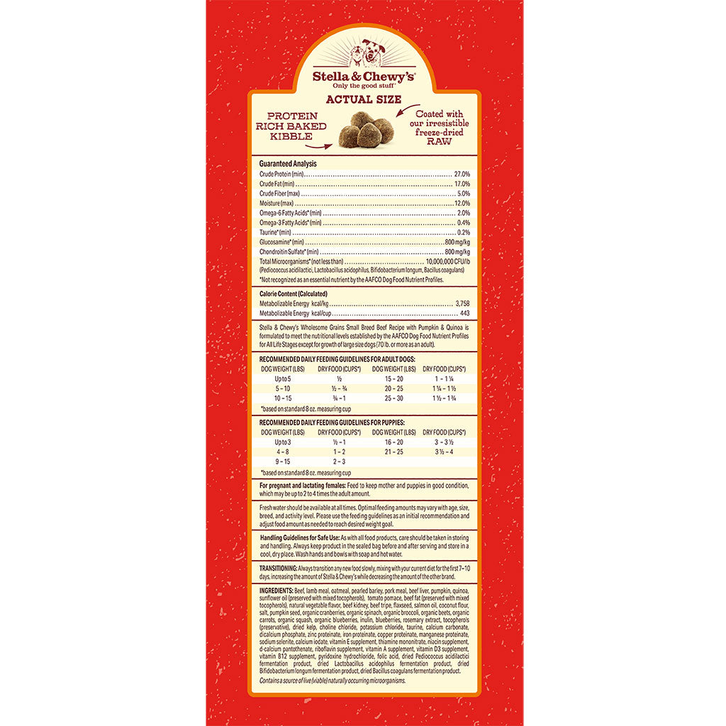Small Breed Beef Recipe with Pumpkin & Quinoa Raw Coated Kibble Wholesome Grains